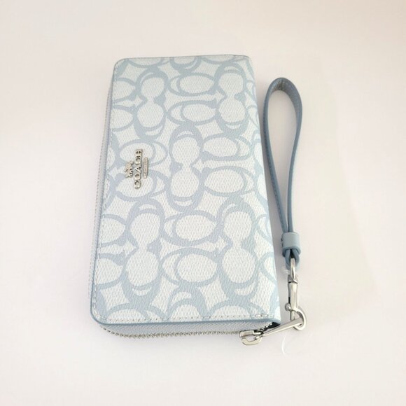 Coach CBO02 Long Zip Around Wallet Sketch Signature Canvas Wristlet Ice Blue - Picture 4 of 6